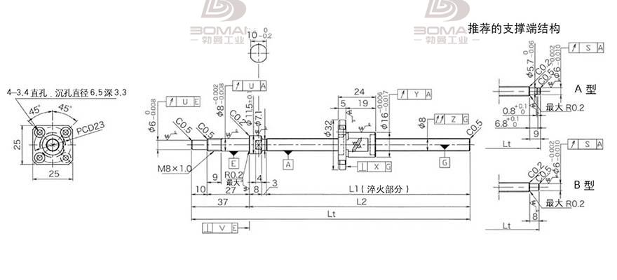 KURODA GP081FDS-AAFR-0250B-C3S 黑田丝杆替换尺寸图